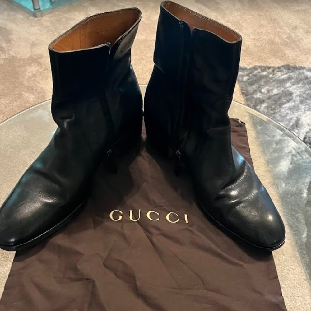 GUCCI Men's leather zip Ankle boots - Size 12 - Black
